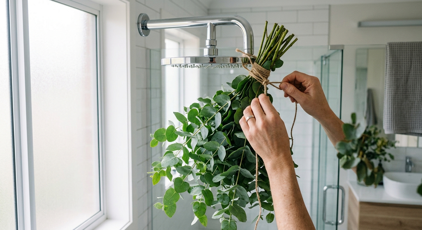 Hanging eucalyptus on showerhead